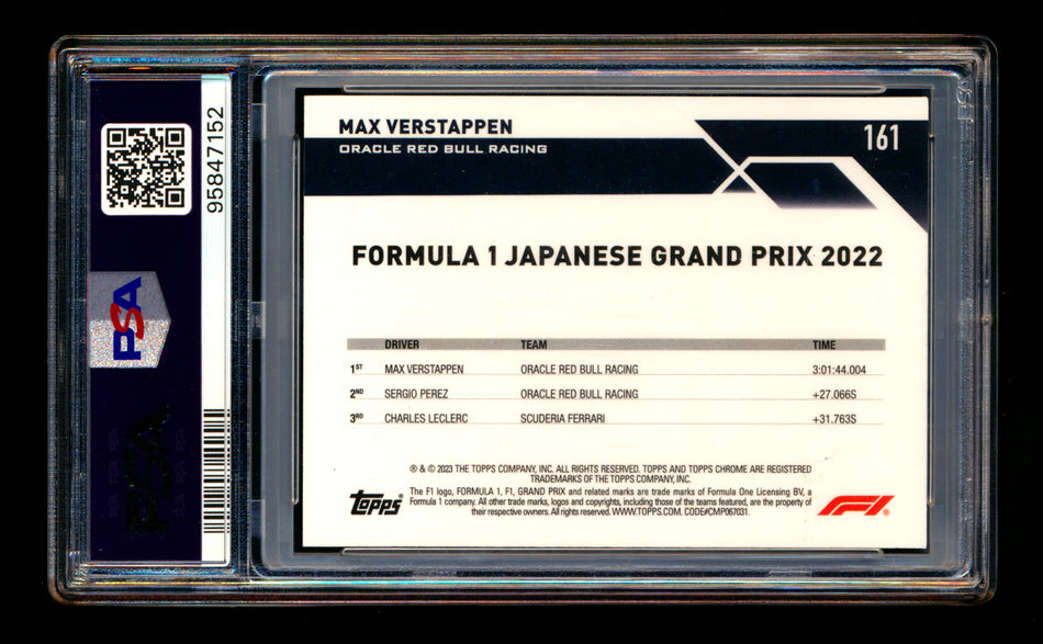 2023 Topps Chrome Sapphire F1 #161 Max Verstappen Orange Refractor #07/25 PSA 10 ** (SOLD eBay - $95.00 - 3/14/2025) **