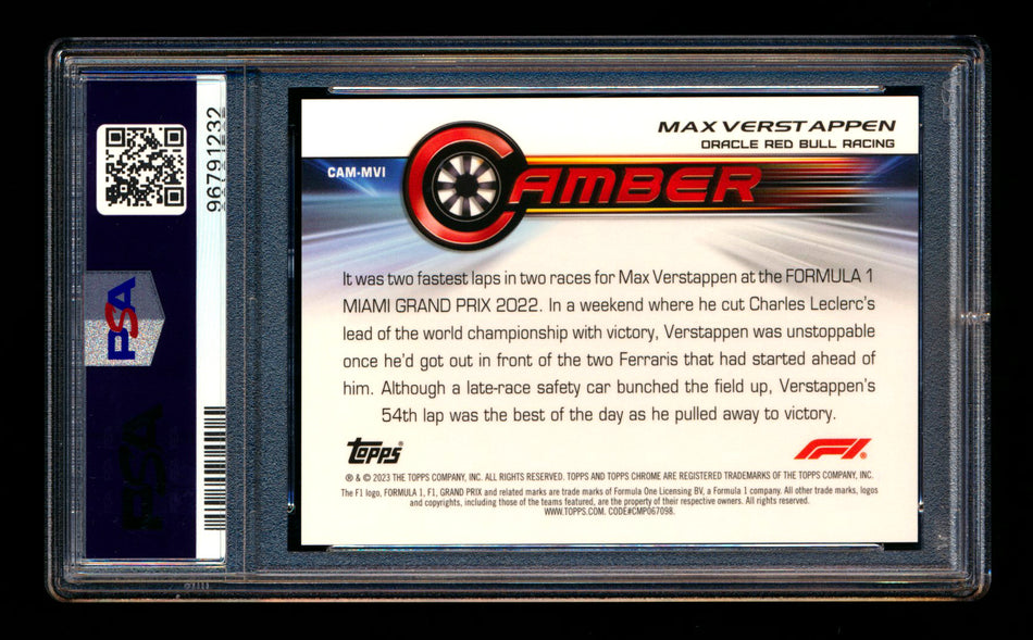 2023 Topps Chrome F1 Camber #CAM-MVI Max Verstappen Orange Refractor #08/25 PSA 10 ** (SOLD - $135.00 - 1/2/2025) **