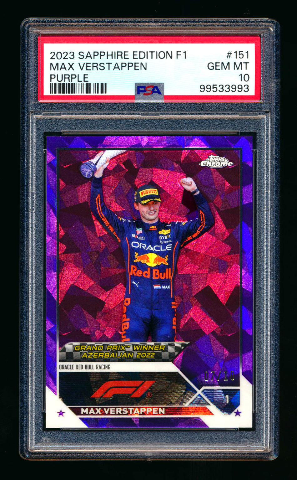 2023 Topps Chrome Sapphire F1 #151 Max Verstappen Purple Refractor #07/10 PSA 10