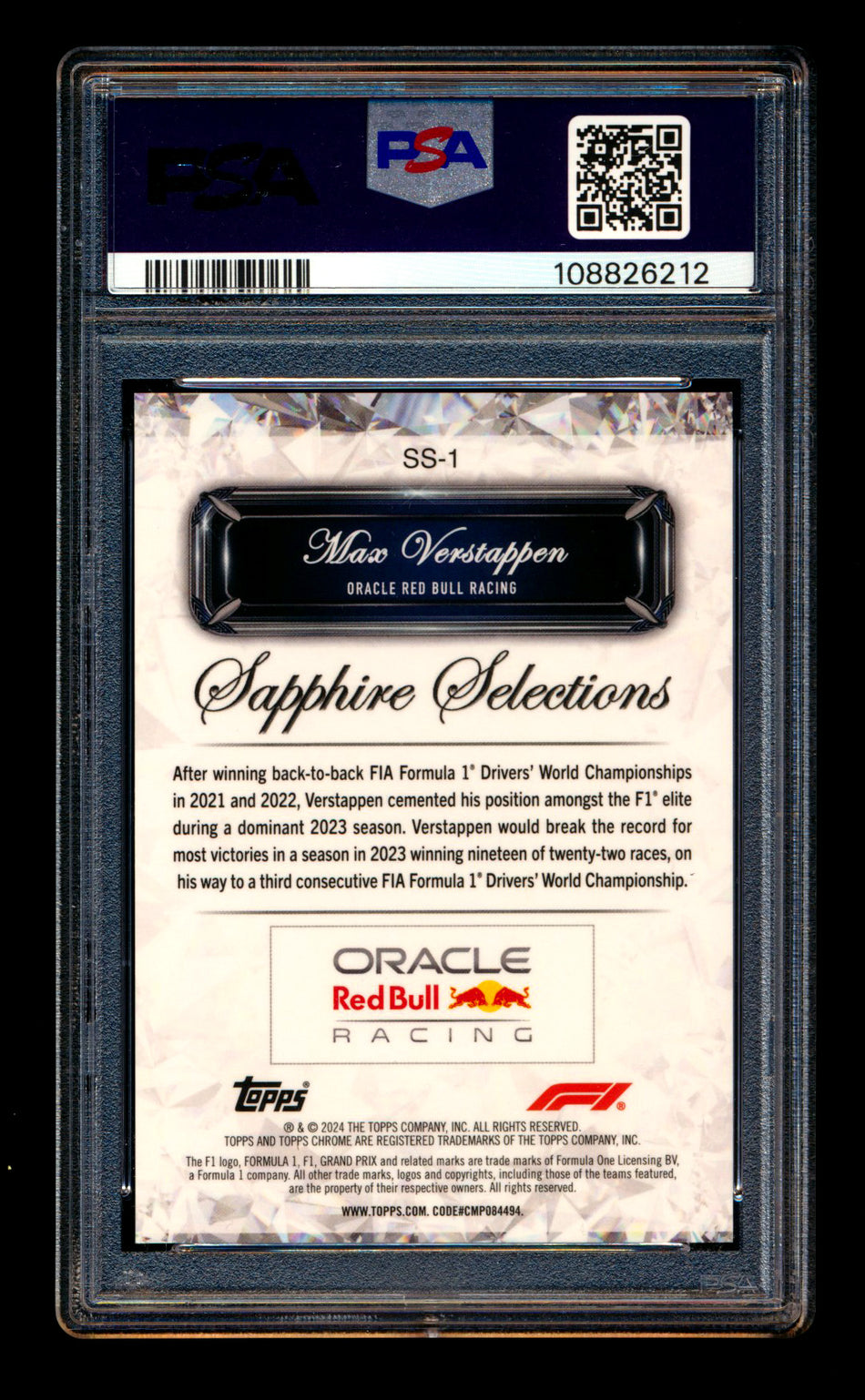 2024 Topps Chrome F1 Sapphire Selections #SS-1 Max Verstappen Refractor PSA 9 ** (SOLD Nationals - $195.00 - 8/1/2025) **