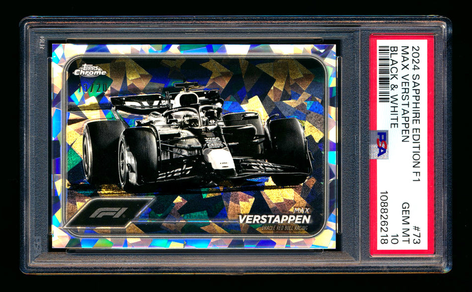 2024 Topps Chrome Sapphire F1 #73 Max Verstappen Black & White Refractor #13/20 PSA 10 - POP 1! ** (SOLD eBay - $149.00 - 7/14/2025) **