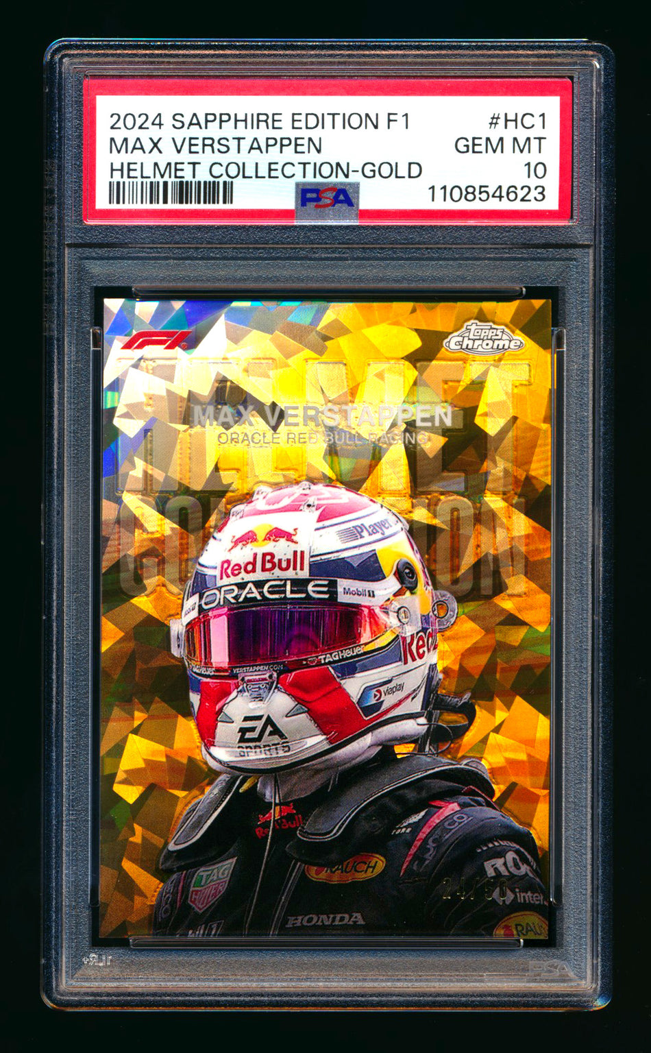 2024 Topps Chrome Sapphire F1 Helmet Collection #HC-1 Max Verstappen Gold Refractor #24/50 PSA 10 ** (SOLD Nationals - $1049.00 - 8/1/2025) **