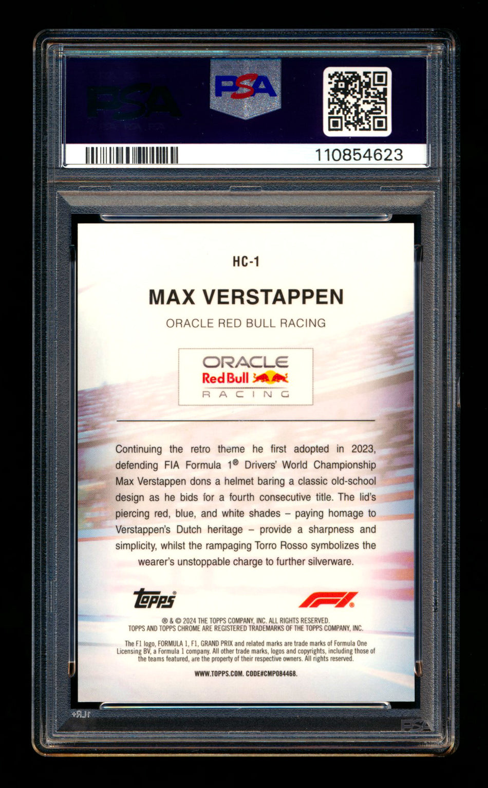 2024 Topps Chrome Sapphire F1 Helmet Collection #HC-1 Max Verstappen Gold Refractor #24/50 PSA 10 ** (SOLD Nationals - $1049.00 - 8/1/2025) **