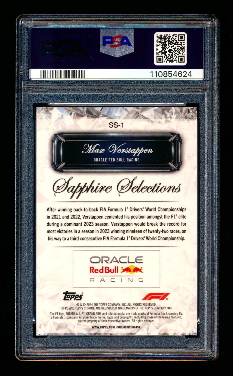 2024 Topps Chrome F1 Sapphire Selections #SS-1 Max Verstappen Refractor PSA 10 ** (SOLD eBay - $295.00 - 7/1/2025) **