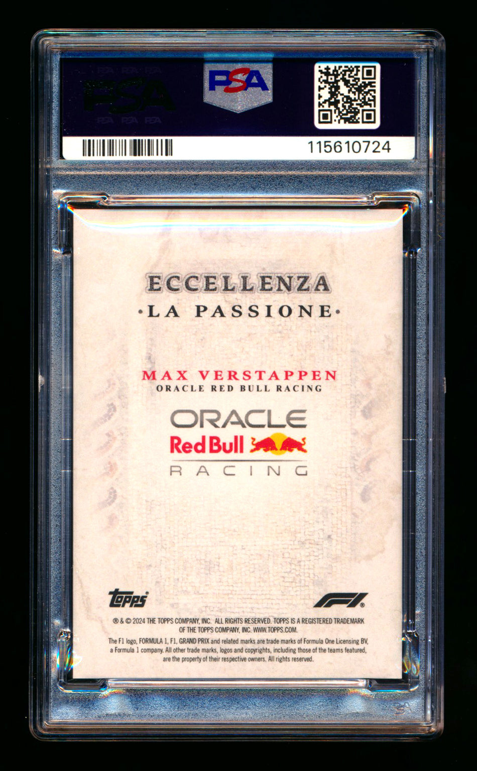 2024 Topps Eccellenza F1 La Passione Max Verstappen PSA 10 ** (SOLD Nationals - $90.00 - 7/31/2025) **