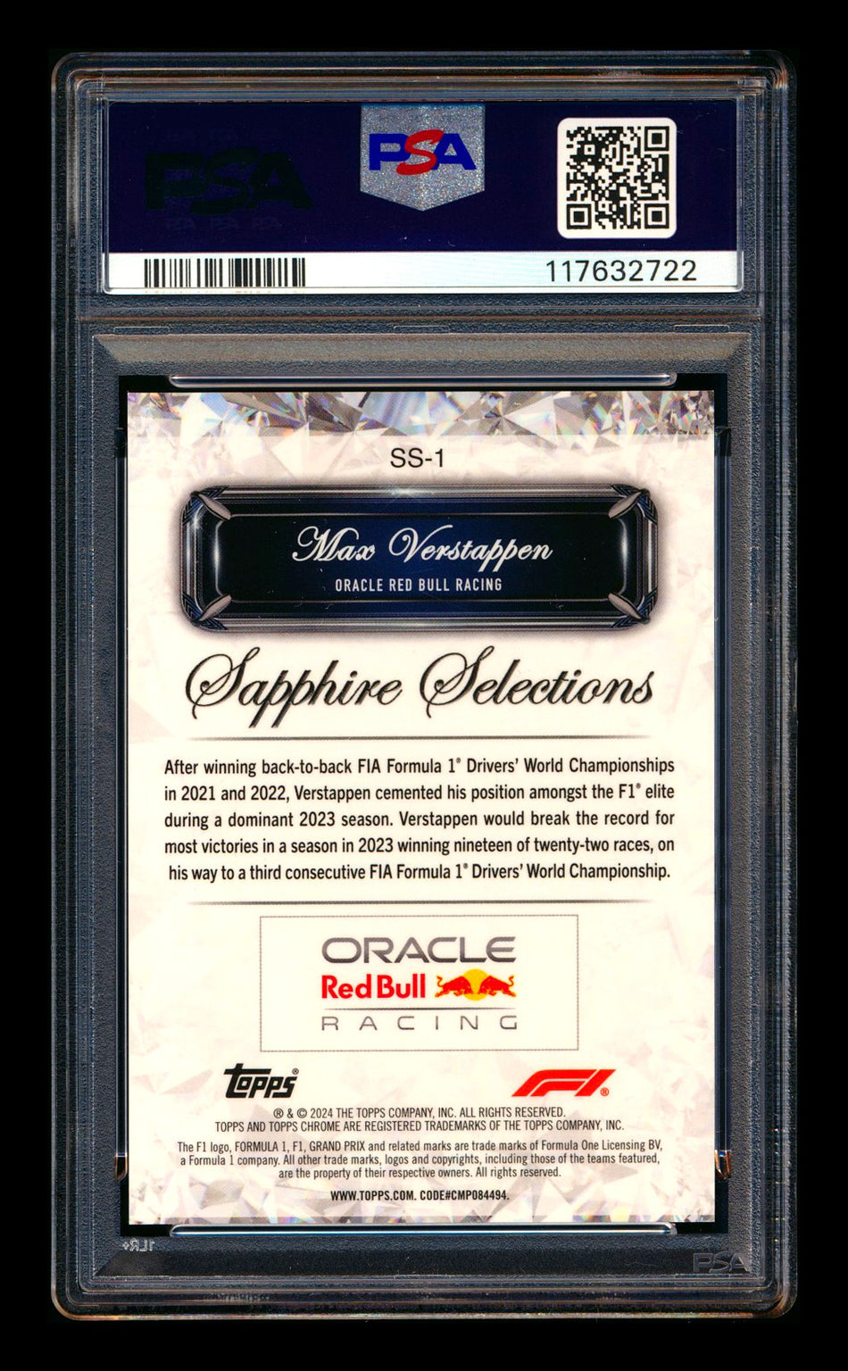 2024 Topps Chrome F1 Sapphire Selections #SS-1 Max Verstappen Refractor PSA 10