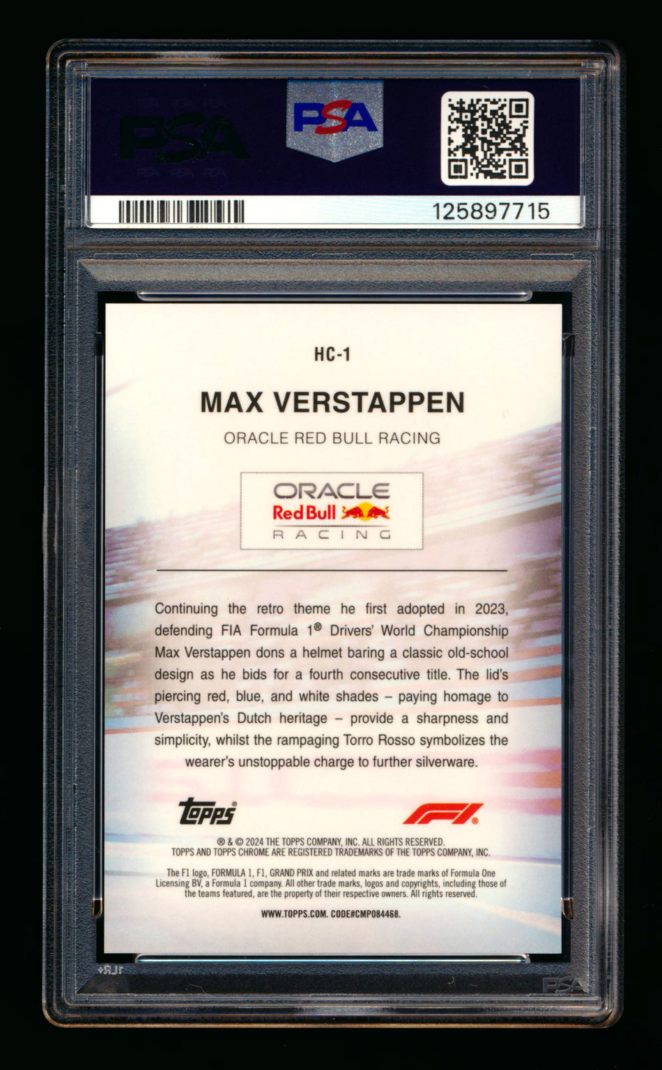 2024 Topps Chrome Sapphire F1 Helmet Collection #HC-1 Max Verstappen Gold Refractor #21/50 PSA 9 ** (SOLD eBay - $995.00 - 2/15/2026) **