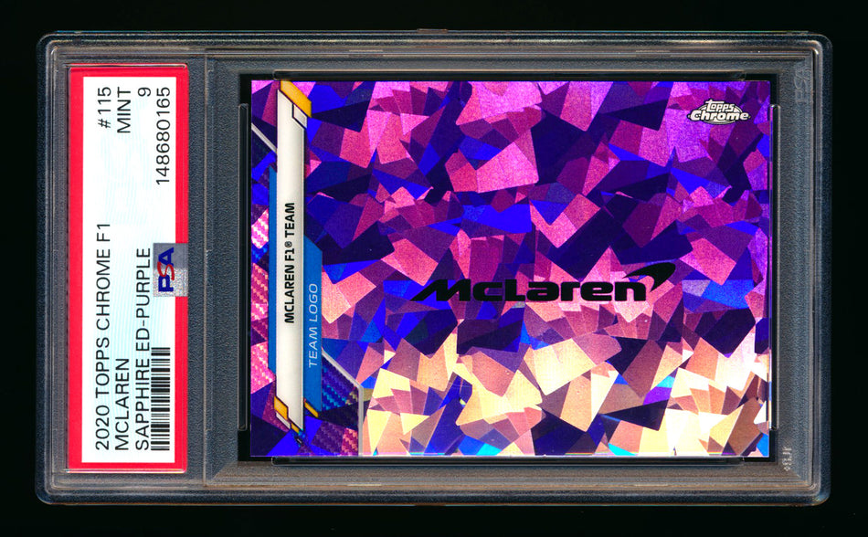 2020 Topps Chrome Sapphire F1 #115 McLaren Team Logo RC Purple Refractor #04/10 PSA 9
