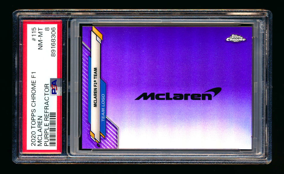 2020 Topps Chrome F1 #115 McLaren Team Logo RC Purple Refractor #047/399 PSA 8 ** (SOLD eBay - $59.00 - 9/30/2025) **
