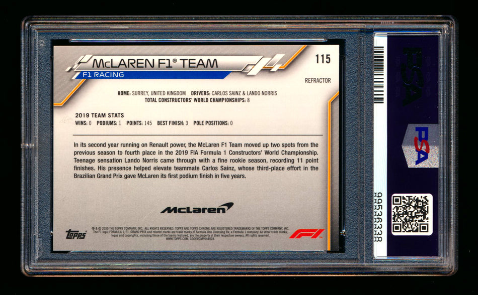 2020 Topps Chrome F1 #115 McLaren Team Logo RC Refractor PSA 9