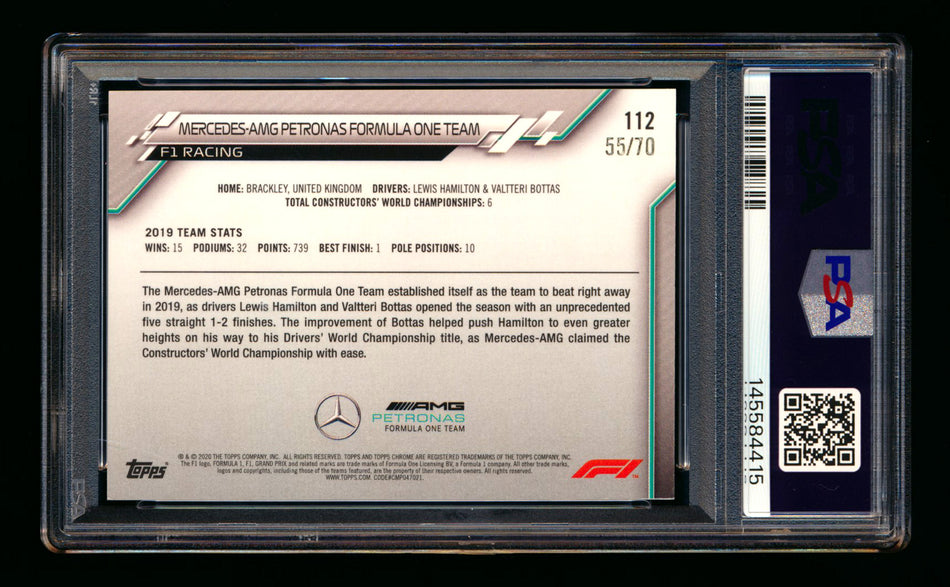 2020 Topps Chrome Sapphire F1 #112 Mercedes AMG Petronas Team Logo RC 70th Silver Refractor #55/70 PSA 8 ** (SOLD eBay - $449.00 - 5/18/2026) **