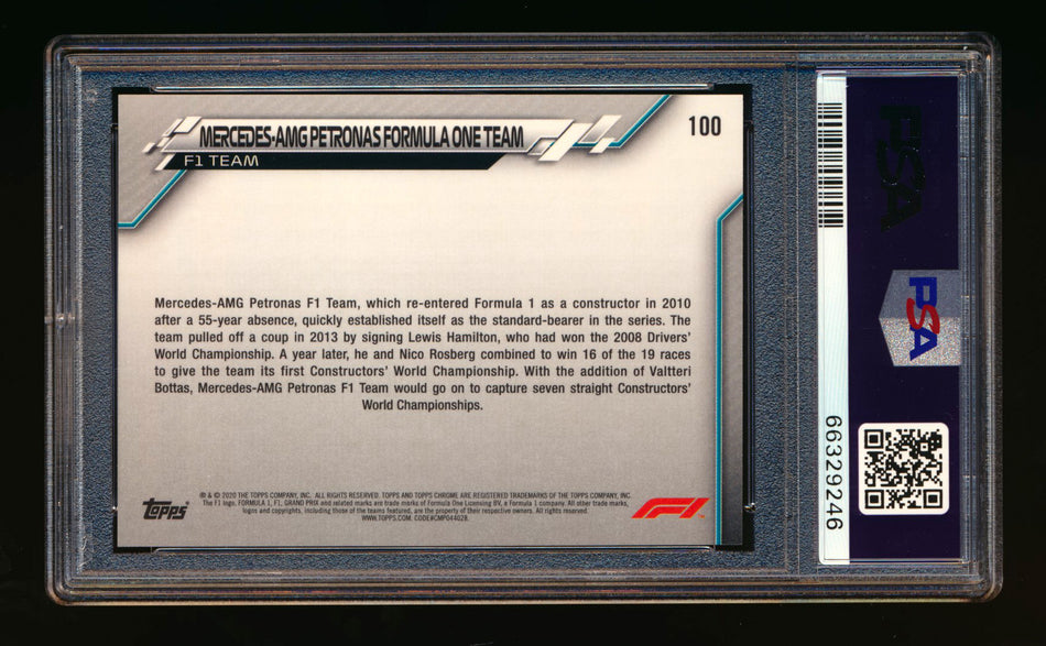 2020 Topps Chrome F1 #100 Mercedes-AMG Petronas/Lewis Hamilton RC 70th Anniversary Gold Refractor PSA 10