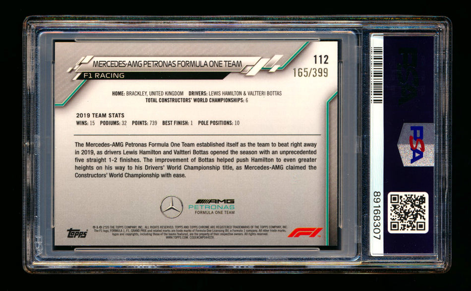 2020 Topps Chrome F1 #112 Mercedes-AMG Petronas Team Logo RC Purple Refractor #165/399 PSA 7 ** (SOLD eBay - $59.00 - 9/30/2025) **