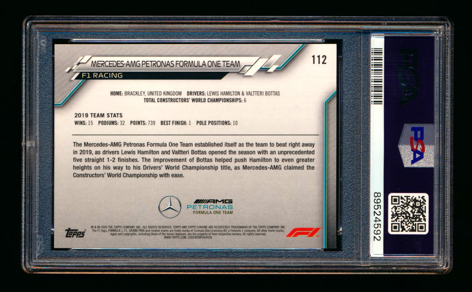 2020 Topps Chrome F1 #112 Mercedes-AMG Petronas Team Logo RC 70th Anniversary Gold Refractor PSA 10 ** (SOLD eBay - $379.00 - 12/26/2024) **