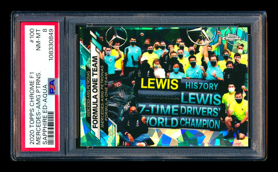 2020 Topps Chrome Sapphire F1 #100 Lewis Hamilton RC Aqua Refractor #33/99 PSA 8