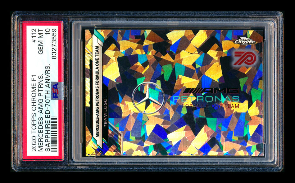 2020 Topps Chrome Sapphire F1 #112 Mercedes AMG Petronas Team Logo RC 70th Silver Refractor #68/70 PSA 10