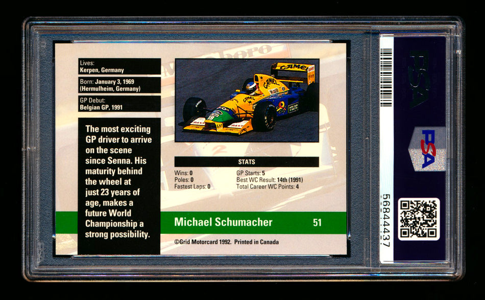 1992 Grid F1 #51 Michael Schumacher RC Rookie PSA 10