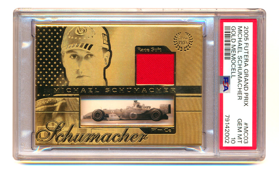 2005 Futera Grand Prix F1 #MC03 Michael Schumacher 24K Gold Memocell Film Cell Patch #027/150 PSA 10 - POP 1!