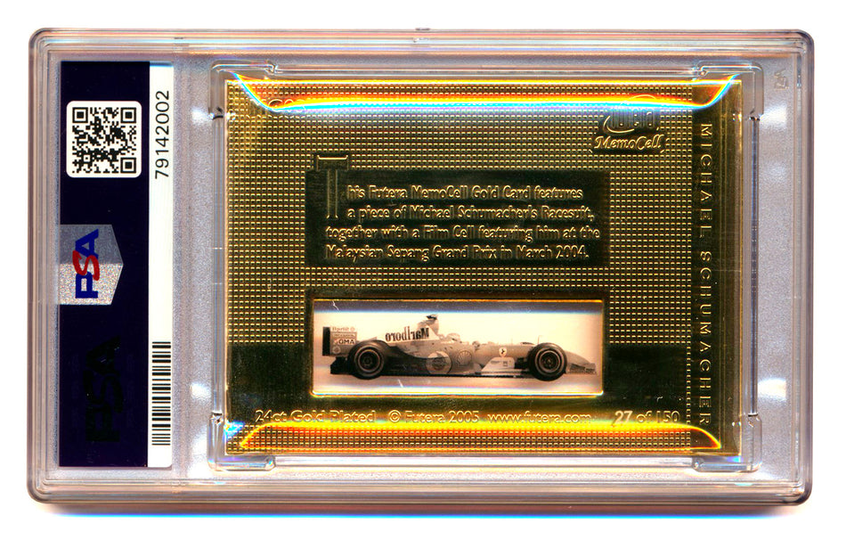 2005 Futera Grand Prix F1 #MC03 Michael Schumacher 24K Gold Memocell Film Cell Patch #027/150 PSA 10 - POP 1!