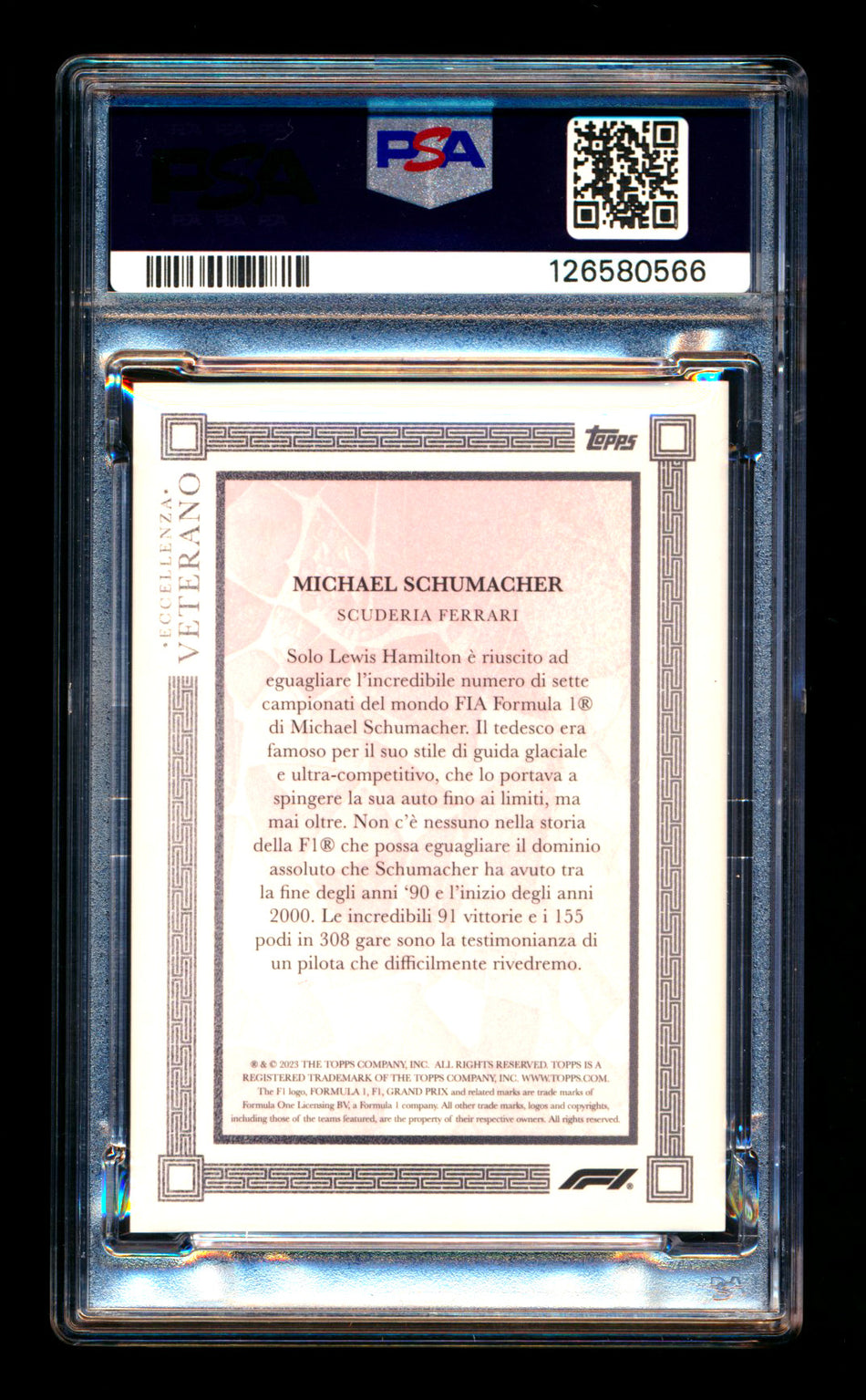 2023 Topps Eccellenza F1 Veterano Michael Schumacher 1ST Year Red Parallel #08/10 PSA 10