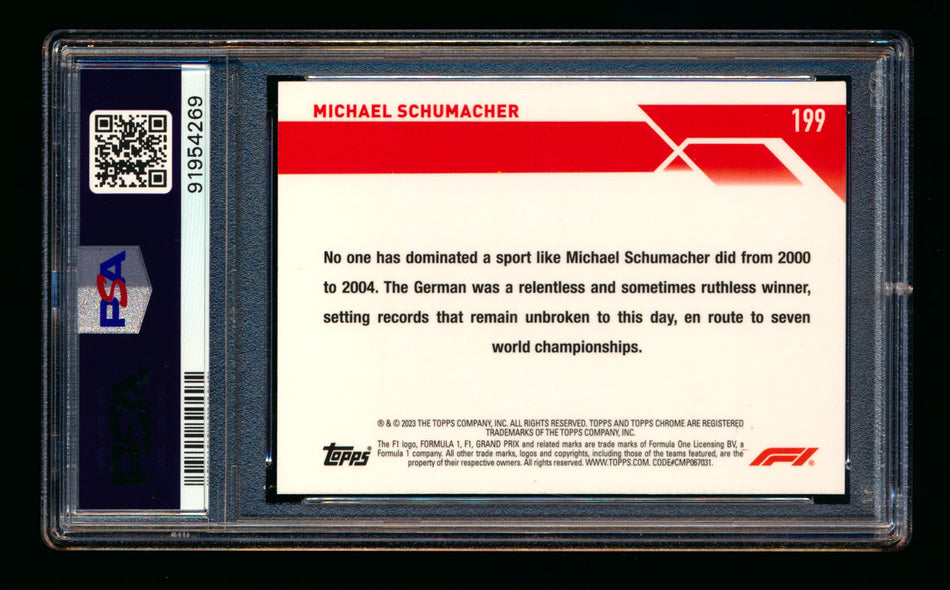 2023 Topps Chrome F1 #199 Michael Schumacher 1ST Year Gold Refractor #15/50 PSA 9