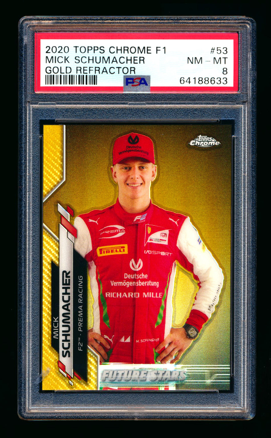 2020 Topps Chrome F1 #53 Mick Schumacher RC Gold Refractor #33/50 PSA 8