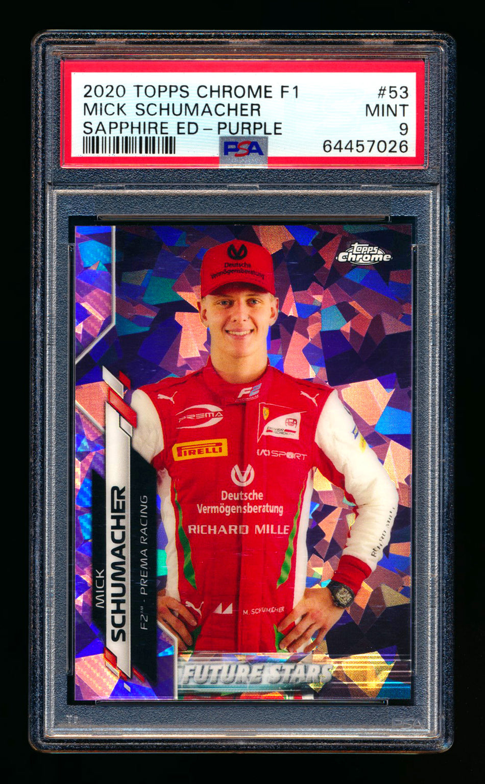 2020 Topps Chrome Sapphire F1 #53 Mick Schumacher RC Purple Refractor #10/10 PSA 9 (Last Number!) ** (SOLD - $695.00 - 1/11/2025) **