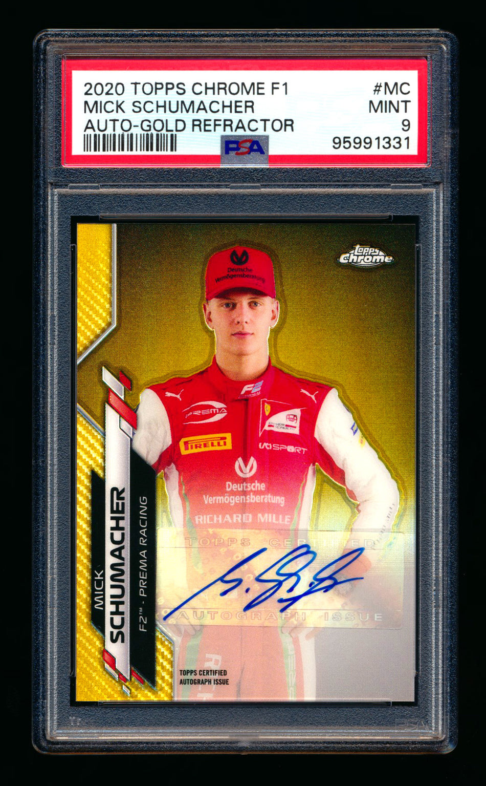 2020 Topps Chrome F1 #F1A-MC Mick Schumacher RC Gold Refractor Autograph #33/50 PSA 9