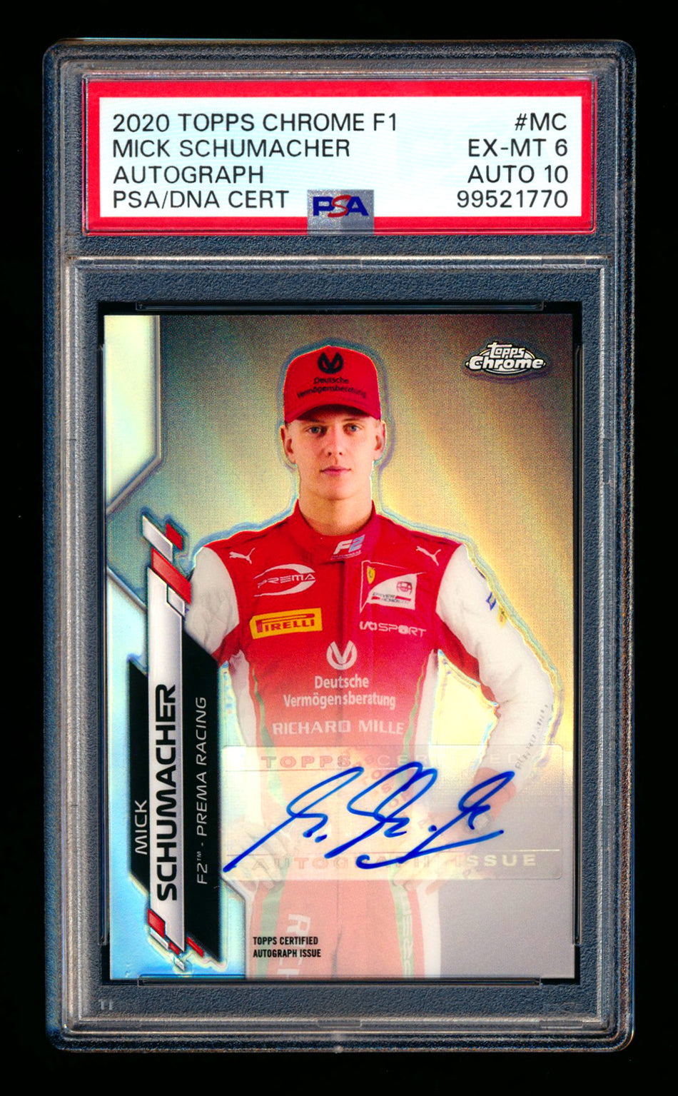 2020 Topps Chrome F1 #F1A-MC Mick Schumacher RC Refractor Autograph #208/566 PSA 6 DNA 10