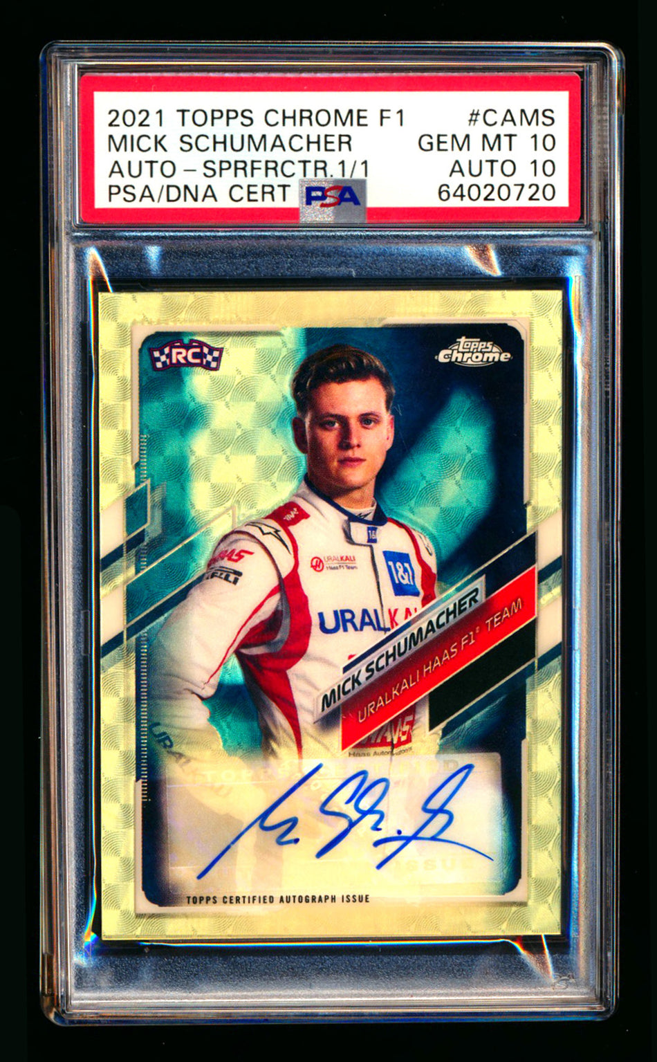 2021 Topps Chrome F1 #CA-MS Mick Schumacher RC Superfractor Autograph #1/1 PSA 10 DNA 10 ** (SOLD - $9000.00 - 7/19/2025) **