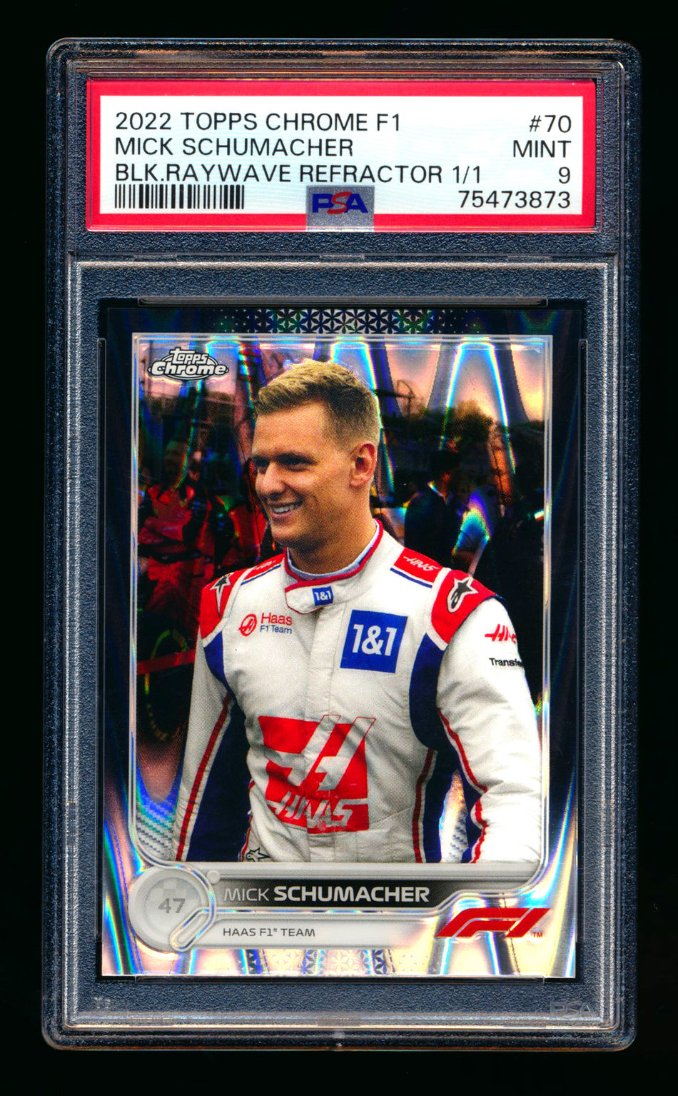 2022 Topps Chrome F1 #70 Mick Schumacher Black Raywave Refractor #1/1 PSA 9 - POP 1! ** (SOLD eBay - $295.00 - 1/19/2025) **