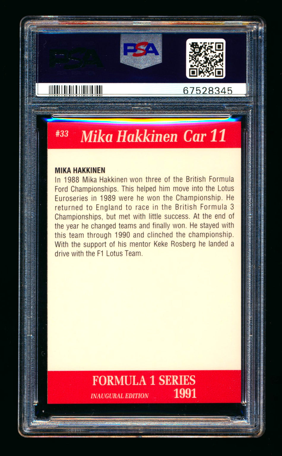 1991 Carms F1 #33 Mika Hakkinen RC PSA 8