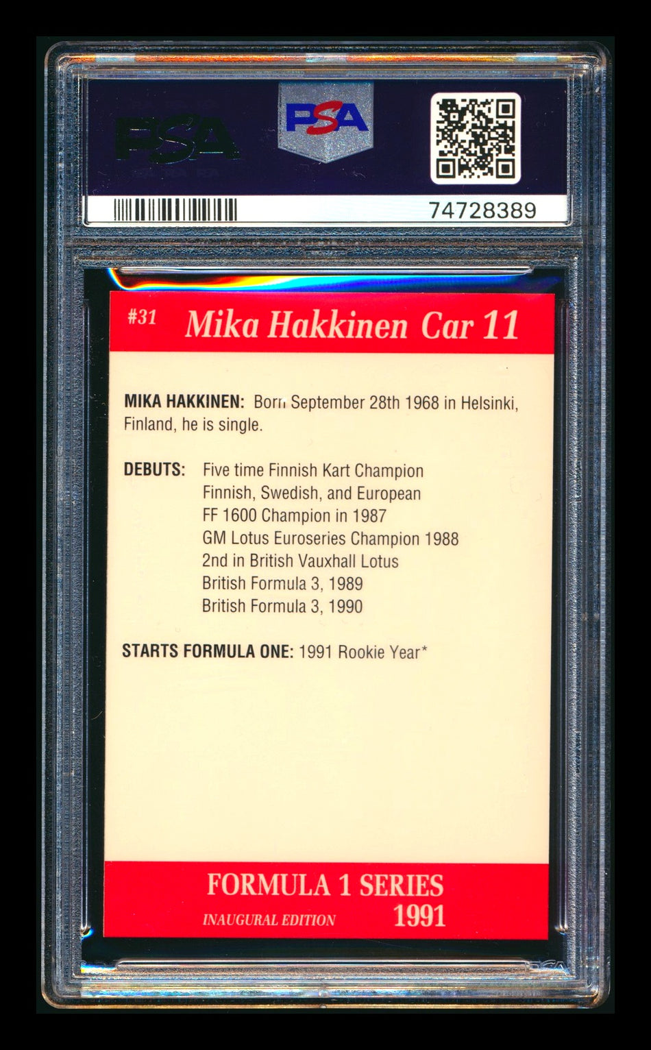 1991 Carms F1 #31 Mika Hakkinen RC PSA 9