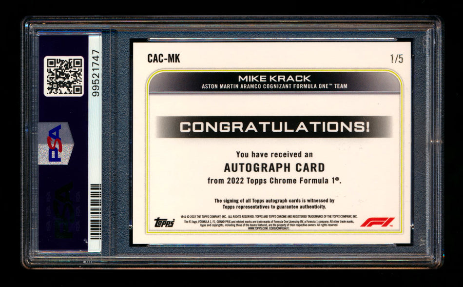 2022 Topps Chrome F1 #CAC-MK Mike Krack 1ST Year Red Refractor Autograph #1/5 PSA 9 DNA 10 (First #!) ** (SOLD - $279.00 - 1/31/2025) **