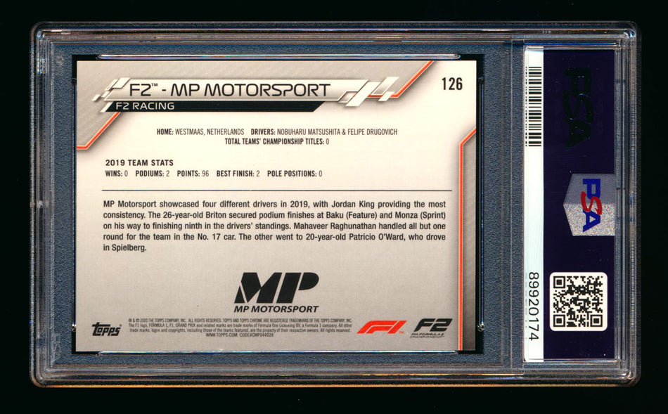 2020 Topps Chrome F1 #126 MP Motorsport Team Logo RC 70th Anniversary Orange Refractor PSA 9