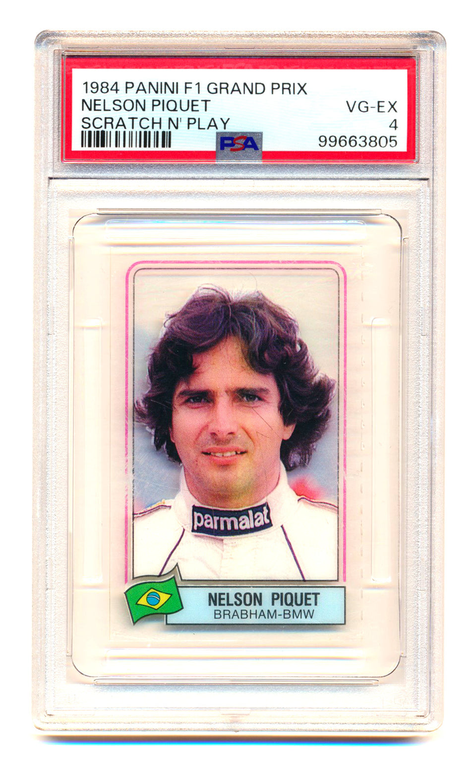 1984 Panini F1 Grand Prix Nelson Piquet Scratch N' Play PSA 4