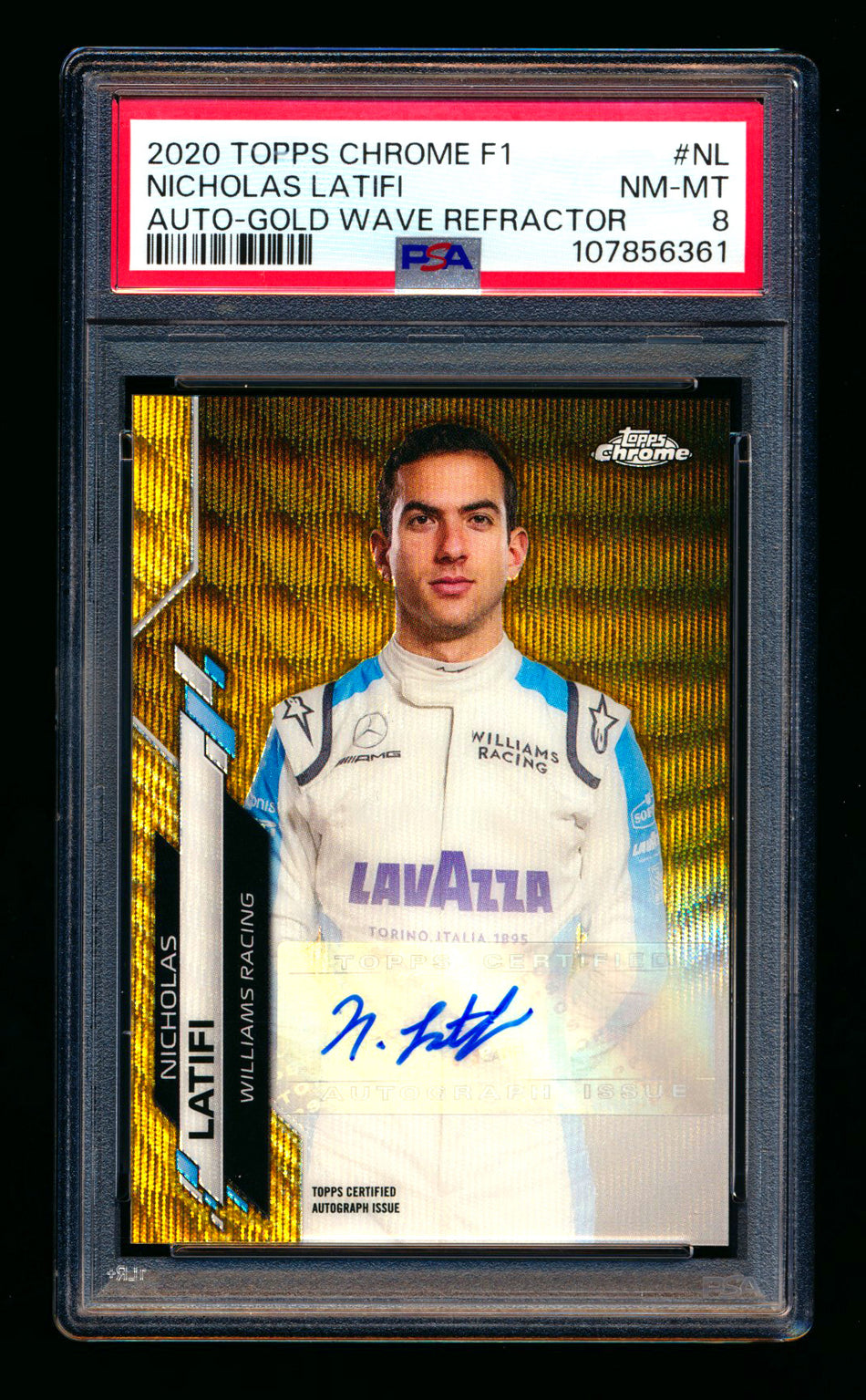 2020 Topps Chrome F1 #F1A-NL Nicholas Latifi RC Gold Wave Refractor Autograph #24/50 PSA 8