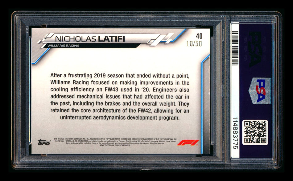 2020 Topps Chrome F1 #40 Nicholas Latifi RC Gold Wave Refractor #10/50 PSA 7