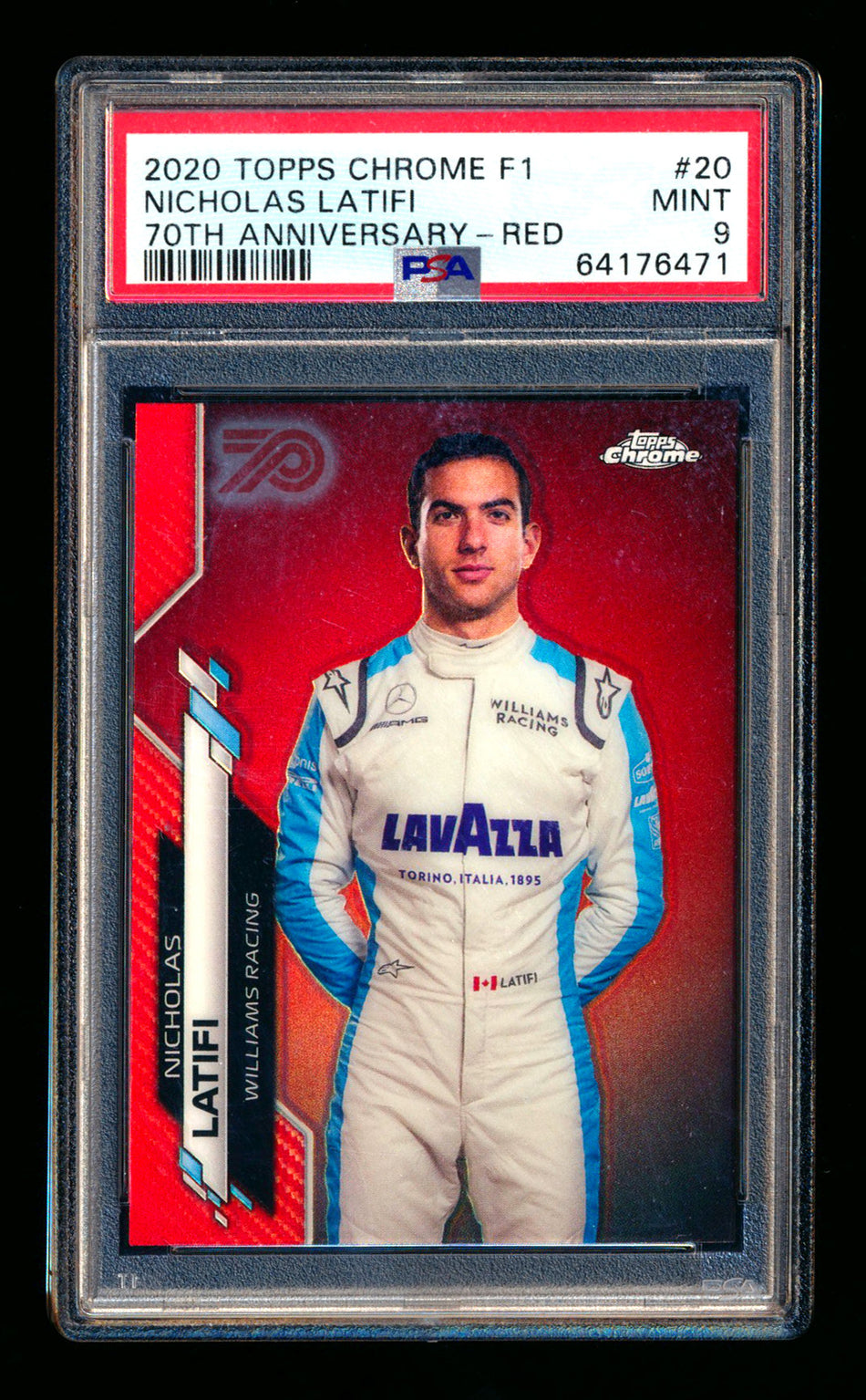 2020 Topps Chrome F1 #20 Nicholas Latifi RC 70th Anniversary Red Refractor Portrait PSA 9