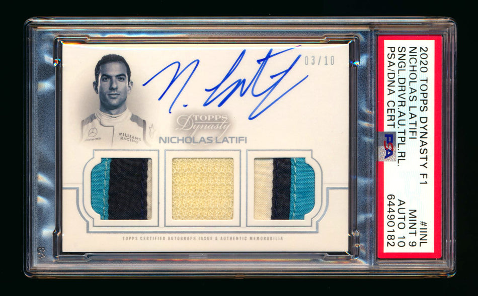 2020 Topps Dynasty F1 #TRA-IINL Nicholas Latifi ROOKIE Triple Patch Autograph #03/10 PSA 9 Mint DNA 10