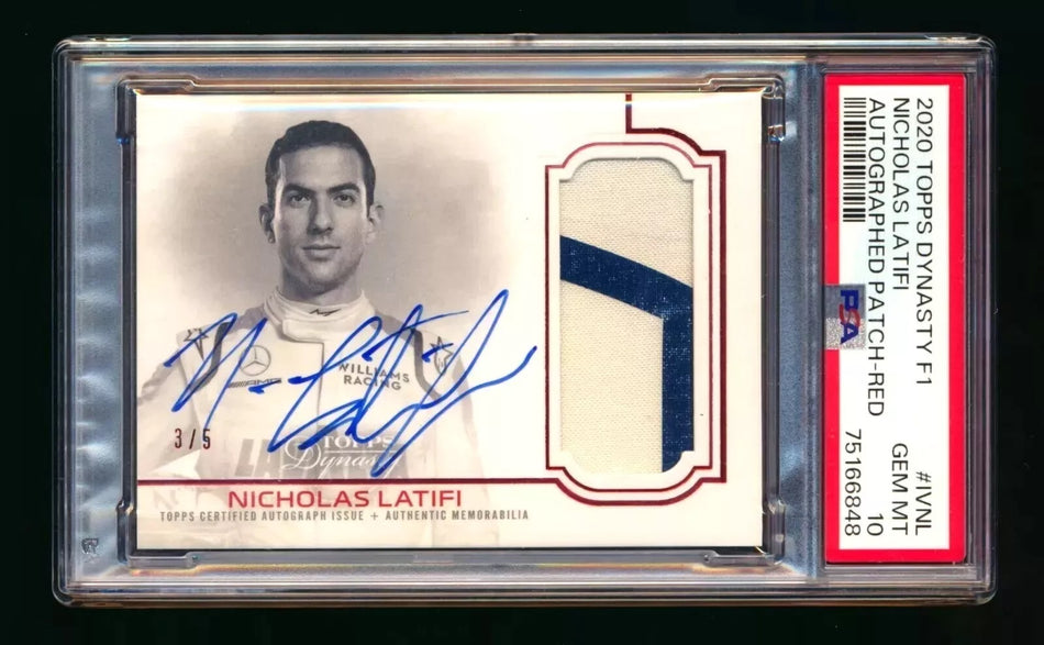 2020 Topps Dynasty F1 #DAP-IVNL Nicholas Latifi ROOKIE Red Patch Autograph #3/5 PSA 10 Gem Mint ** (SOLD - $550.00 - 12/13/2024) **