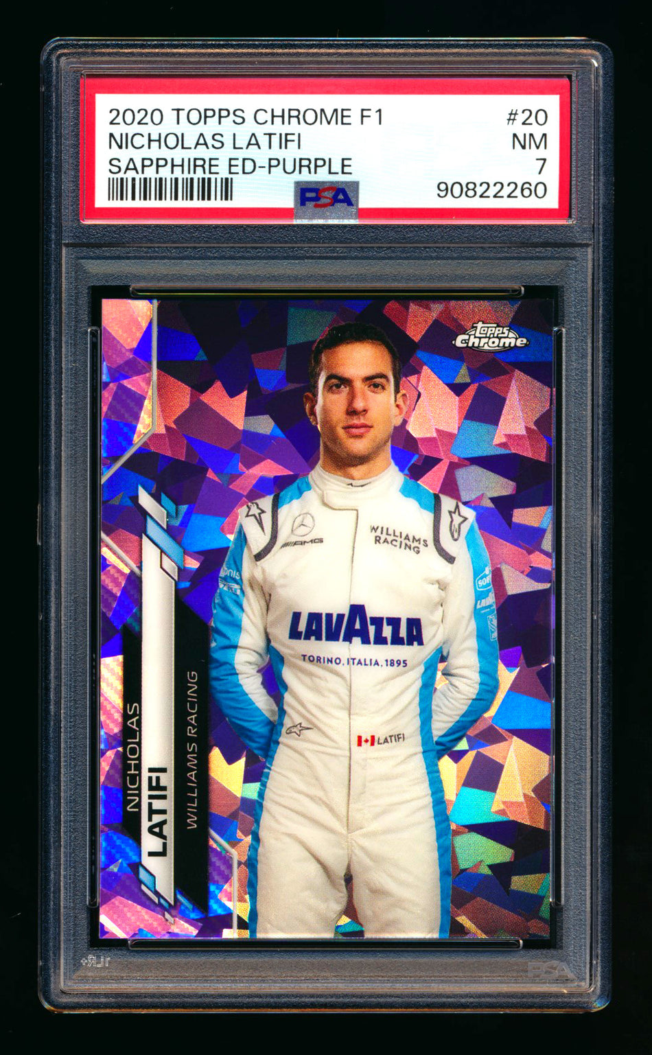 2020 Topps Chrome Sapphire F1 #20 Nicholas Latifi RC Purple Refractor Portrait #09/10 PSA 7