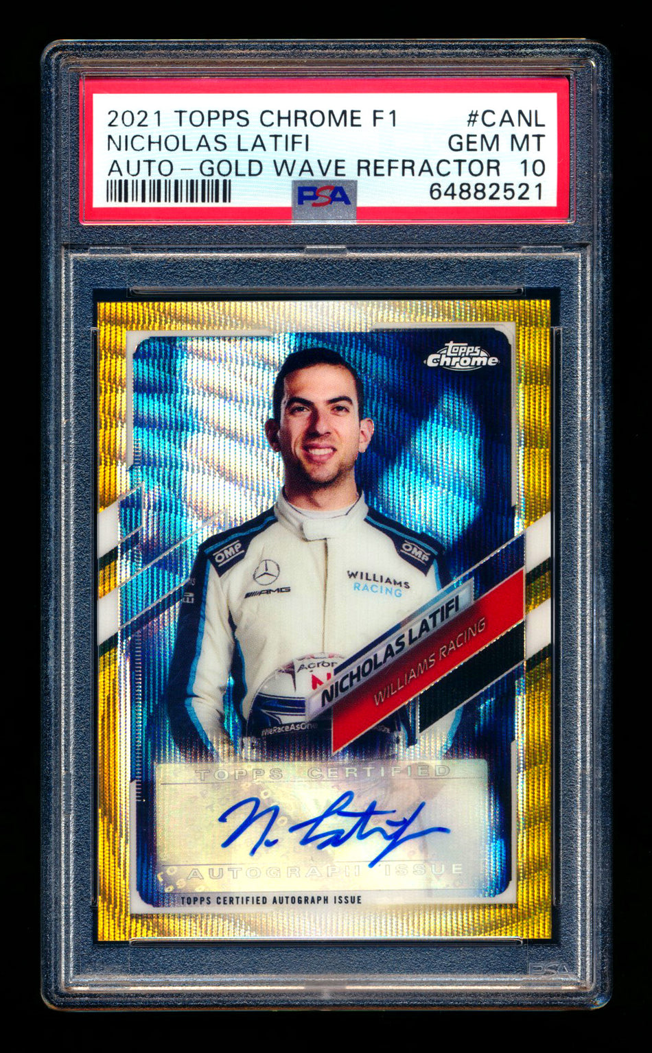 2021 Topps Chrome F1 #CA-NL Nicholas Latifi Gold Wave Refractor Autograph #34/50 PSA 10 ** (SOLD - $95.00 - 4/4/2025) **