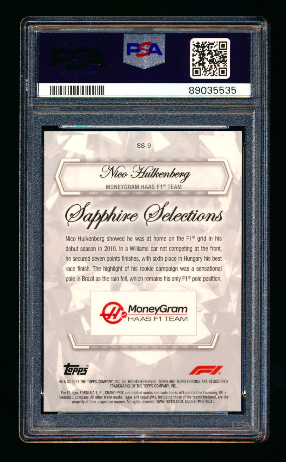 2023 Topps Chrome F1 Sapphire Selections #SS-9 Nico Hulkenberg 1ST Year Refractor PSA 10 ** (SOLD - $69.00 - 12/6/2024) **