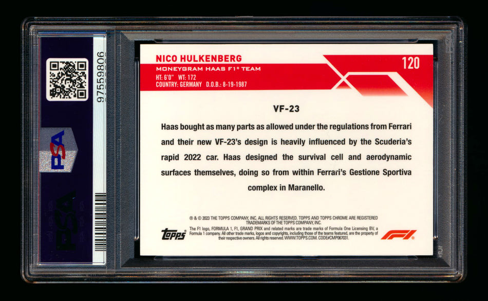2023 Topps Chrome Sapphire F1 #120 Nico Hulkenberg 1ST Year Red Refractor #5/5 PSA 8 (Last Number!) ** (SOLD eBay - $89.00 - 1/17/2025) **