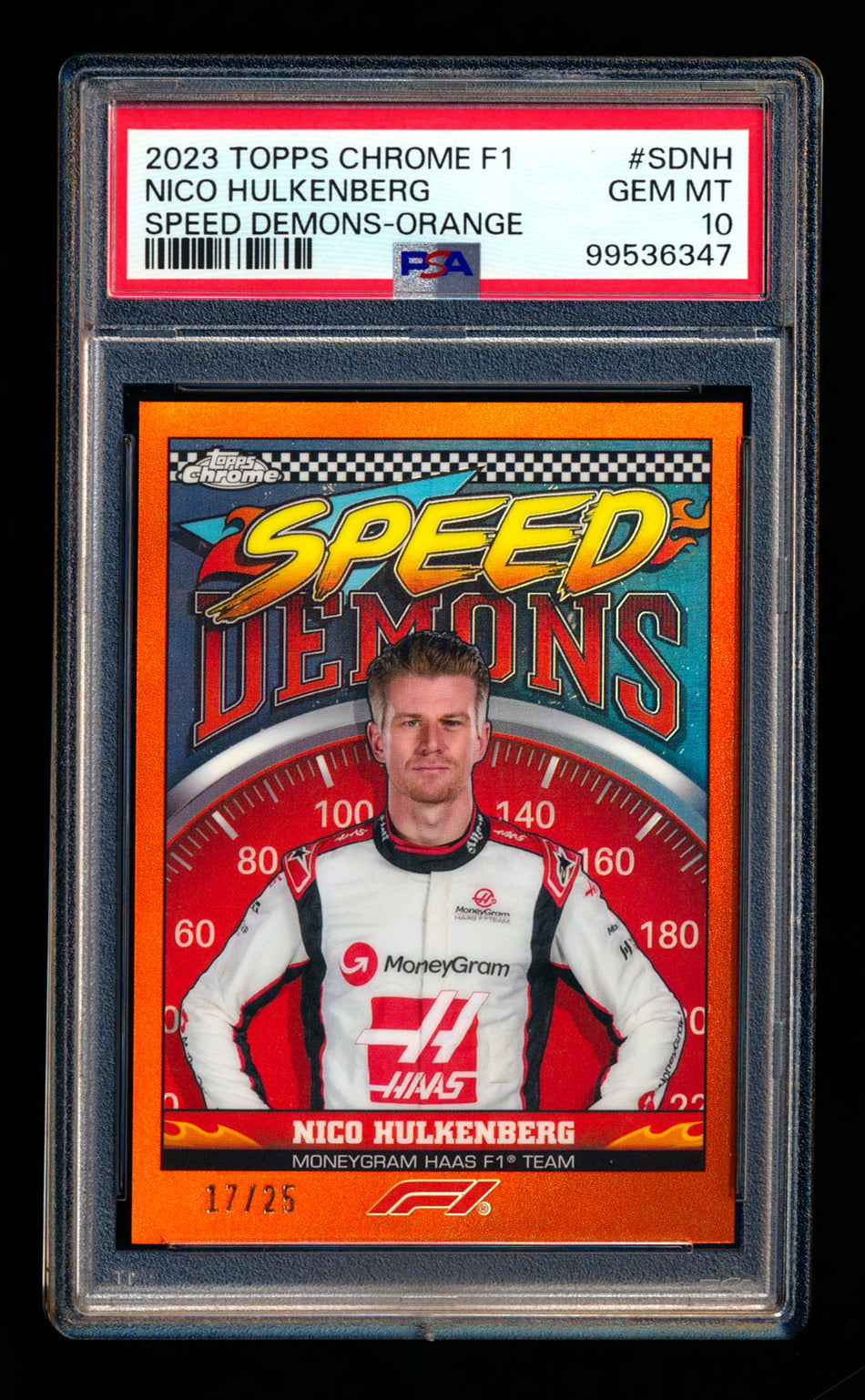 2023 Topps Chrome F1 Speed Demons #SD-NH Nico Hulkenberg 1ST Year Orange Refractor #17/25 PSA 10