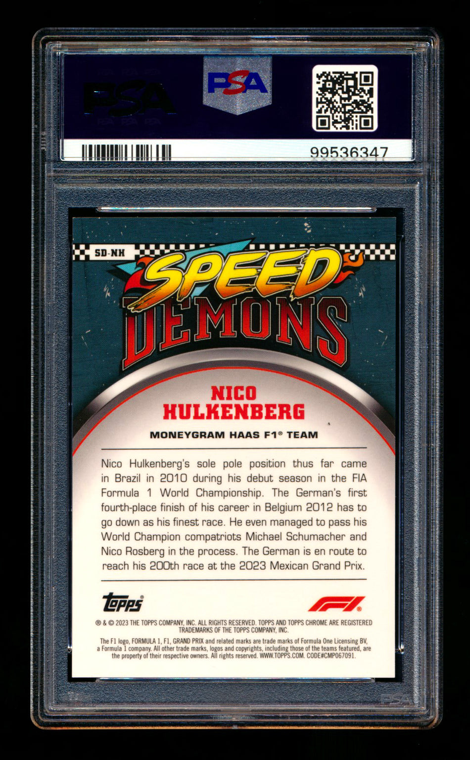 2023 Topps Chrome F1 Speed Demons #SD-NH Nico Hulkenberg 1ST Year Orange Refractor #17/25 PSA 10