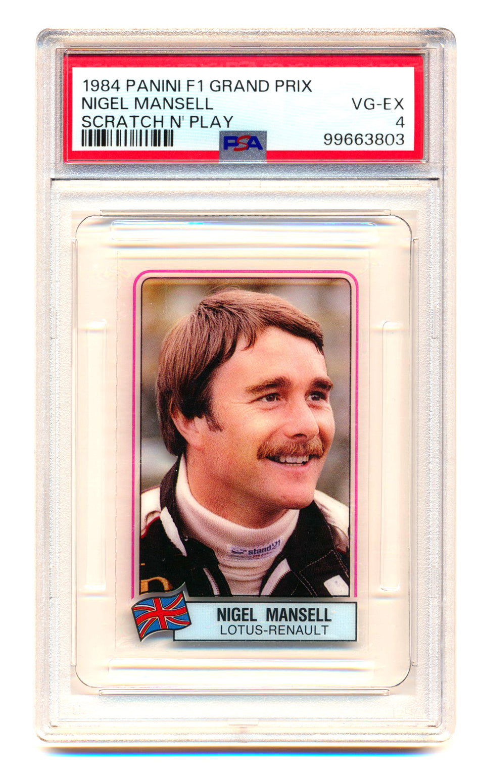 1984 Panini F1 Grand Prix Nigel Mansell RC Scratch N' Play PSA 4