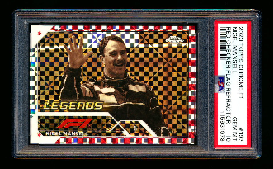 2023 Topps Chrome F1 #197 Nigel Mansell 1ST Year Red Checker Flag Refractor #3/5 PSA 10 - POP 1!