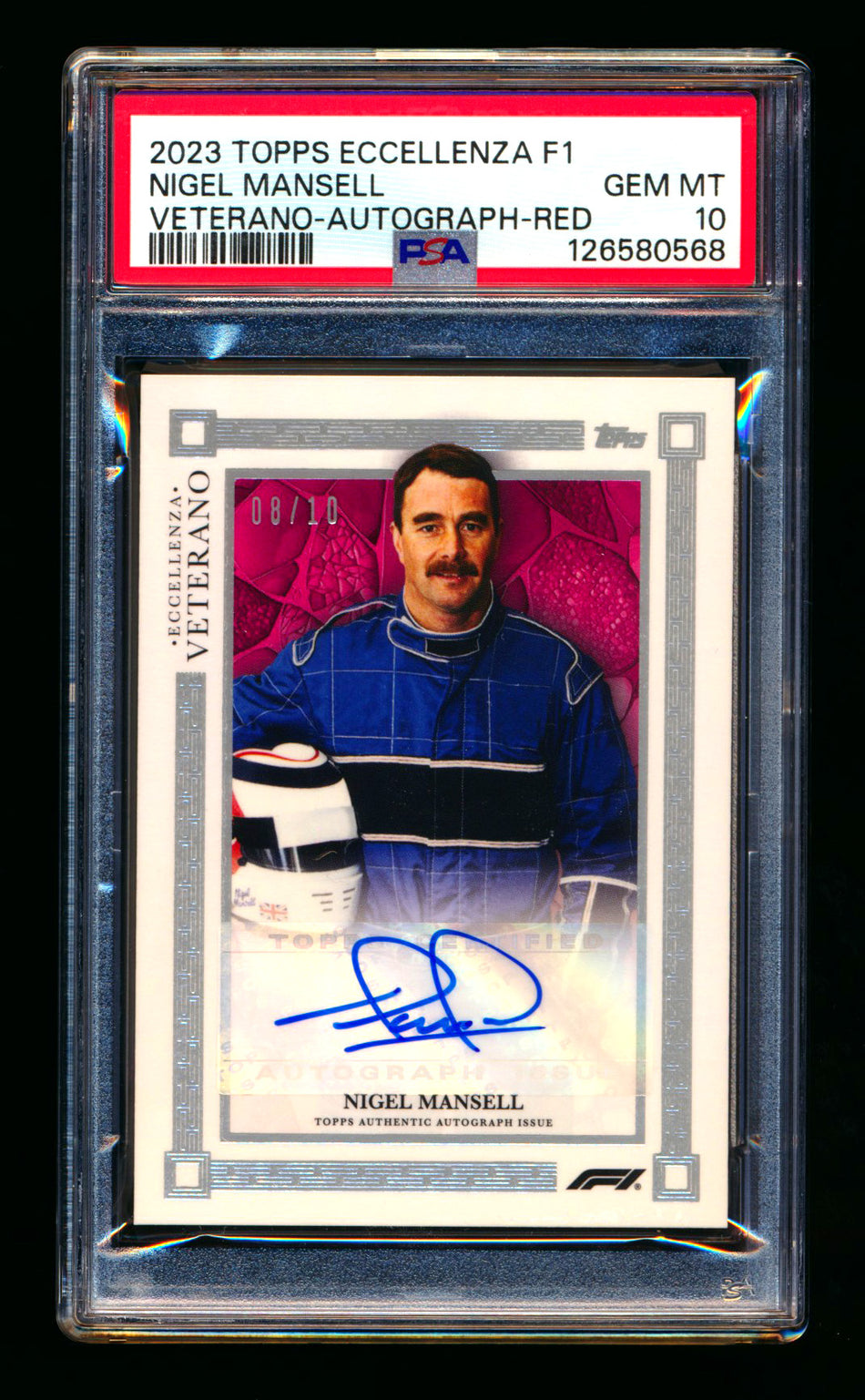 2023 Topps Eccellenza F1 Veterano Nigel Mansell 1ST Year Red Parallel Autograph #08/10 PSA 10 ** (SOLD - $795.00 - 2/13/2026) **